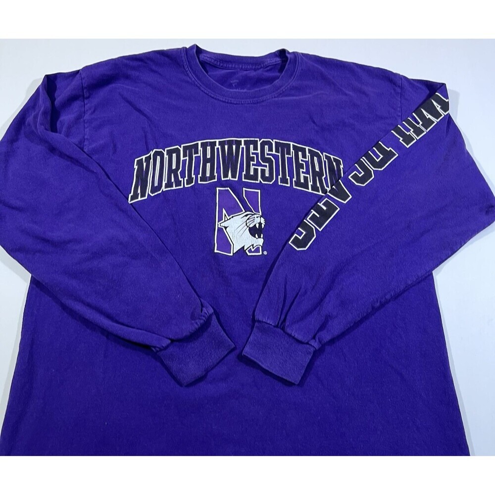 Lot of 2 Northwestern Wildcats Long Sleeve Purple Shirts Fanatics Gildan Large - Picture 12 of 16